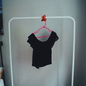 Black Off-The-Shoulder Black Crop Top